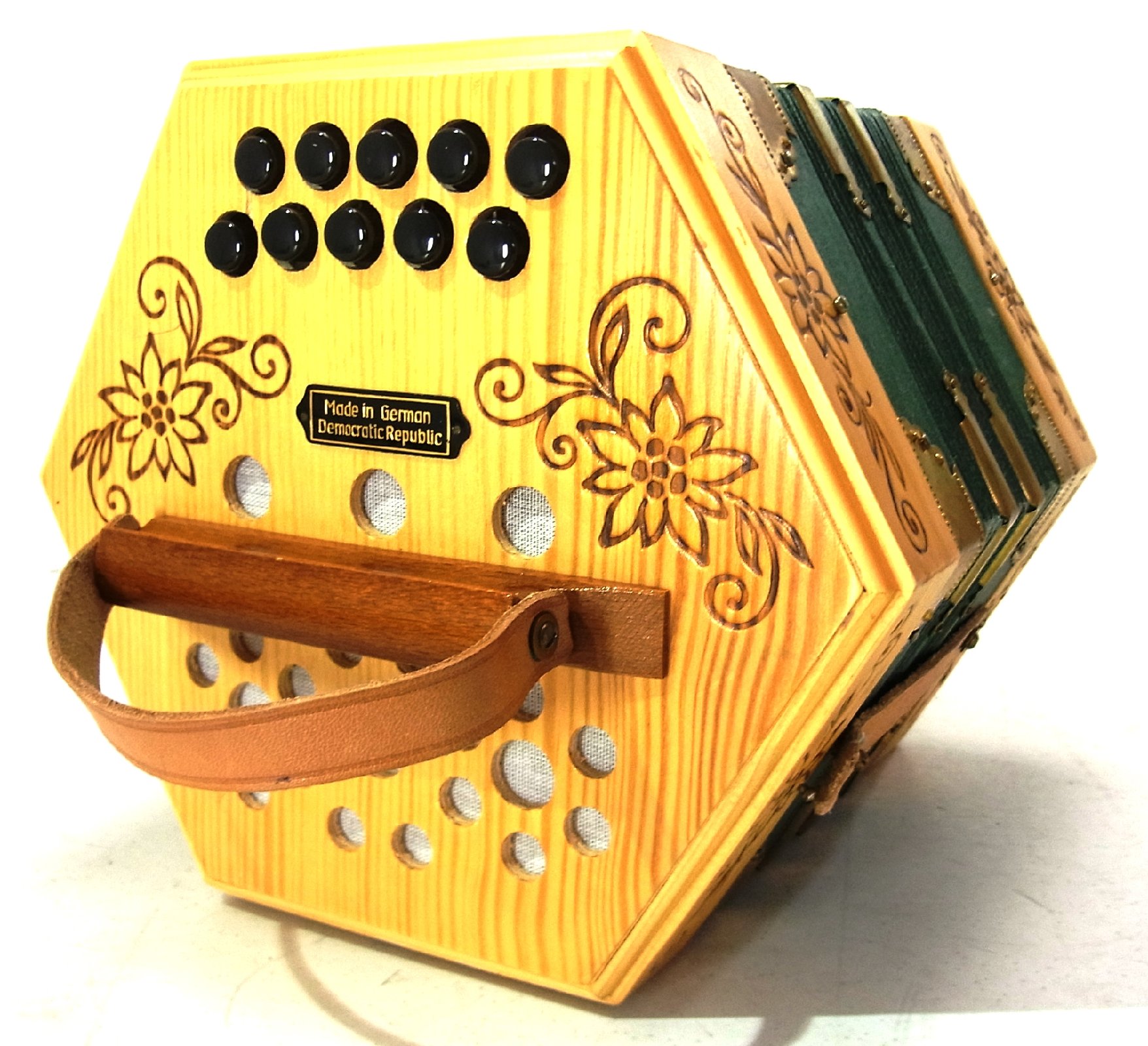 Alte deutsche Konzertina Concertina DDR 2 x 10 Diskantknöpfe kleines