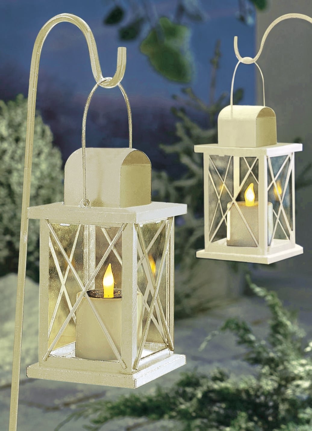 Solar Metall Laterne 2er Set LED Kerze Solarlaterne weiss Gartenlaterne